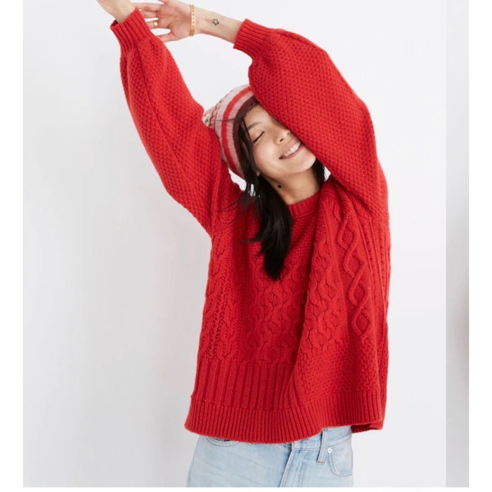 Madewell Copenhagen Cable Sweater merino wool alpaca chunky knit sz M